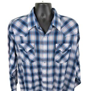 ELY CATTLEMAN Western Plaid Long Sleeve Snap Shirt Mens XXL Blue Red Gold